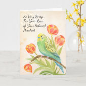 Parakeet Sympathy with Tulips Pet Loss カード (黄色い花)