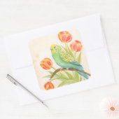 Parakeet with Tulips  スクエアシール (封筒)