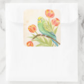 Parakeet with Tulips  スクエアシール (バッグ)