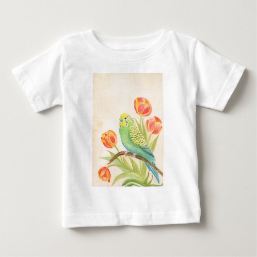 Parakeet with Tulips Exotic Pets ベビーTシャツ (正面)