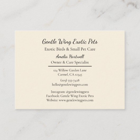 Parakeet with Tulips Exotic Pets 名刺 (裏面)