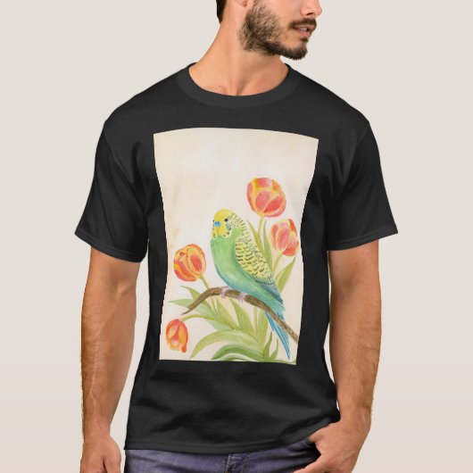 Parakeet with Tulips Exotic Pets Tシャツ (正面)