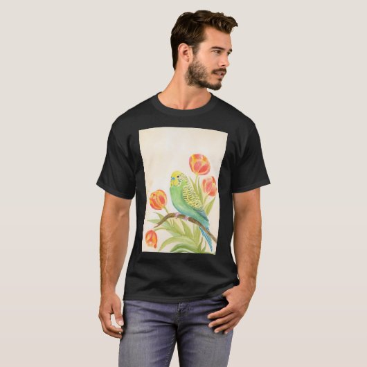 Parakeet with Tulips Exotic Pets Tシャツ (正面フル)