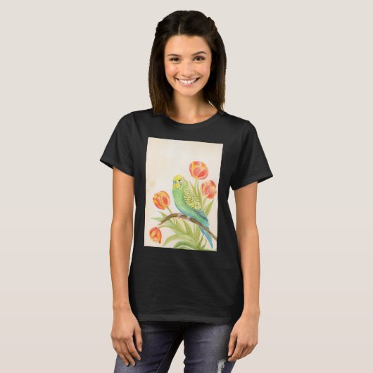 Parakeet with Tulips Exotic Pets Tシャツ (正面フル)