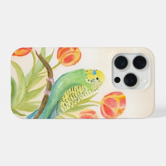 Parakeet with Tulips  iPhoneケース (裏面横)