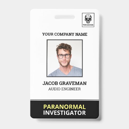 Paranormal Investigator従業員の写真ID名タグ バッジ (正面)