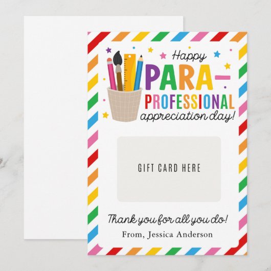 Paraprofessional Appreciation Day Gift Card Holder 招待状 (正面/裏面)