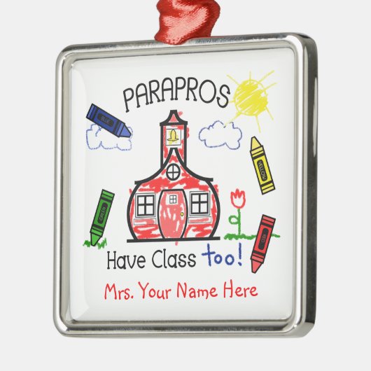Paraprosにクラスの校舎のクレヨンのスケッチが余りにあります メタルオーナメント (左)