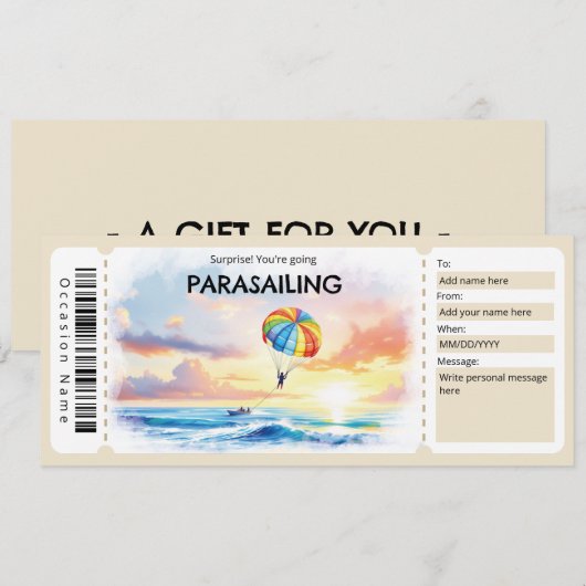 Parasailing Ticket Gift Certificate 招待状 (正面/裏面)