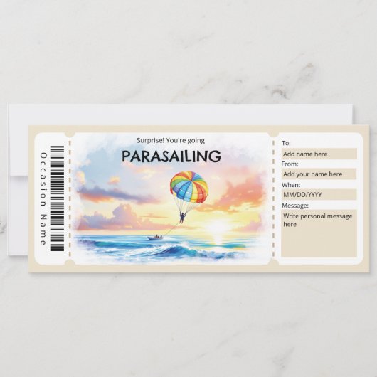 Parasailing Ticket Gift Certificate 招待状 (正面)