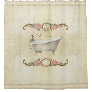 Parchment Le Bain RomanticののBathのばら色の家の装飾 シャワーカーテン