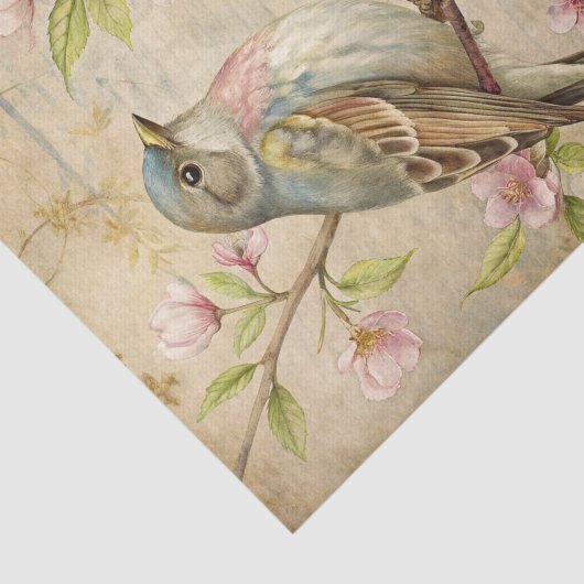 Parchment with Bird on Branch with Pink Blossoms 薄葉紙 (詳細)