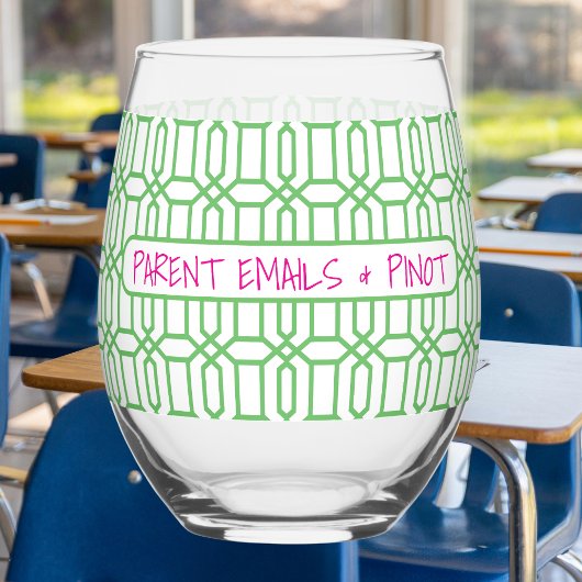 Parent Emails & Pinot Funny Preppy Teacher Custom ステムなしワイングラス