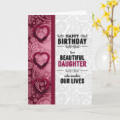 PARENTSの娘の誕生日ピンクハート カード (黄色い花)