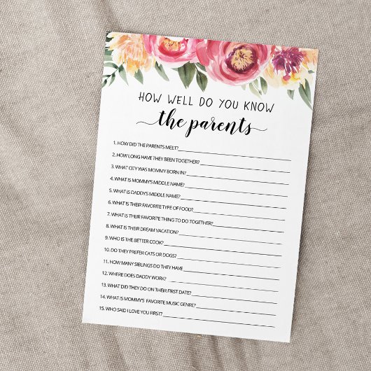 Parents Baby Shower Cardの知り合い度診断 招待状