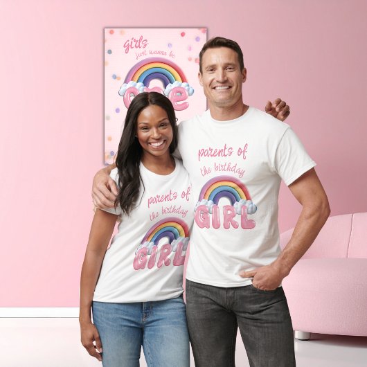 Parents Birthday Girl Rainbow First Birthday Tシャツ