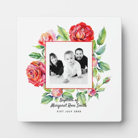 Parents Photo BAPTISM Keepsake Gift - Red Roses フォトプラーク (正面)