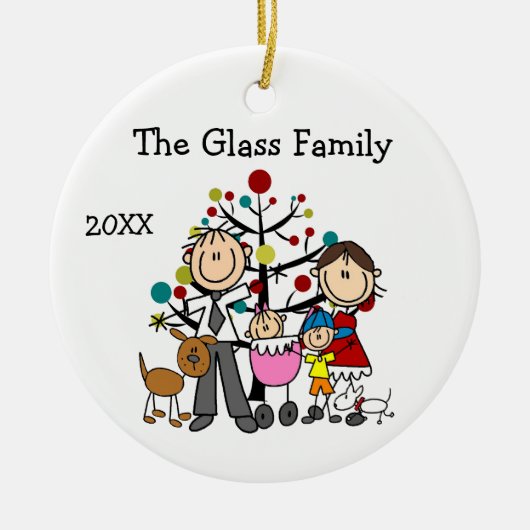 Parents, Small Boy, Baby Girl, Two Dogs セラミックオーナメント (正面)