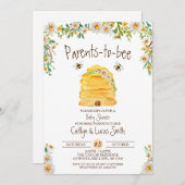 Parents-to-bee、のまわりに赤ちゃんシャワー 招待状 (正面/裏面)