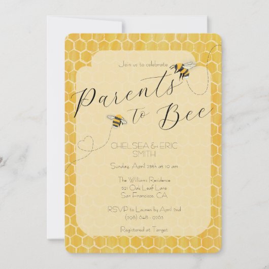 Parents to Bee ハチミツのミツバチのベビーシャワー 招待状 (正面)