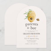 Parents To Bee 水彩ハチ ミツバチ ベビーシャワー 招待状 (正面/裏面)