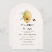 Parents To Bee Watercolor Honey Bee Baby Shower  招待状 (正面/裏面)
