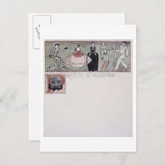 'Parfois il m'arrive' (インクと紙上のw/c) ポストカード (正面/裏面)