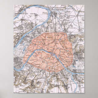 Parijs, frankrijk, antieke kaart 1895 ポスター