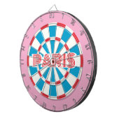 PARISピンク赤白と青の編集可能文字レトロ ダーツボード (正面右)