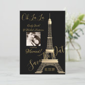 PARIS日付の保存 – 写真の追加 – 黒い金ゴールド セーブザデート (スタンド正面)