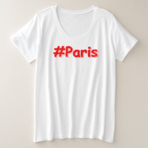 「#Paris」かわいいデザイン。買今 プラスサイズTシャツ