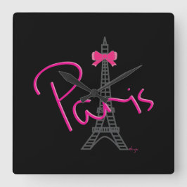 PARIS,エッフェルタワー（ピンクボウ付き） スクエア壁時計