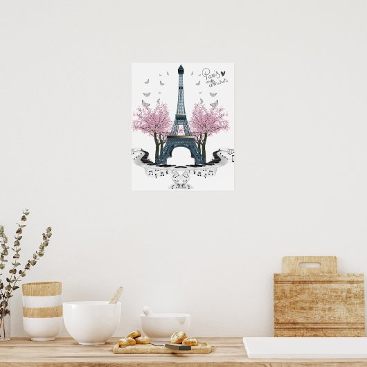 Paris Amour Pretty Eiffel Tower Poster ポスター (キッチン)