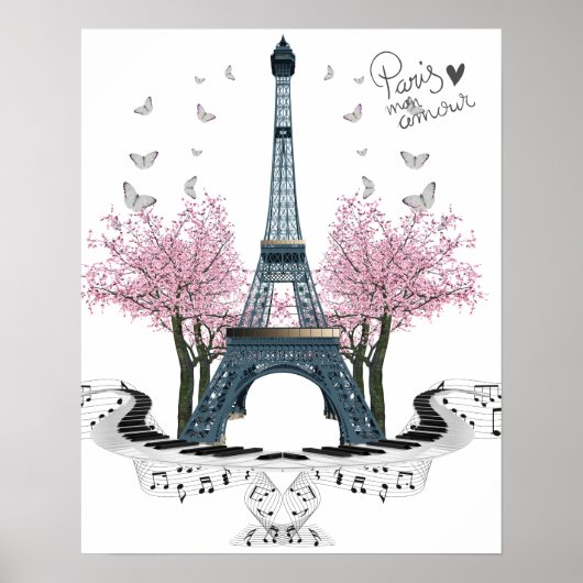 Paris Amour Pretty Eiffel Tower Poster ポスター (正面)