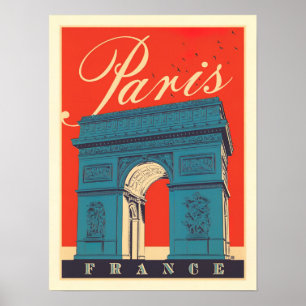 Paris Arc de Triomphe France vintage travel ポスター