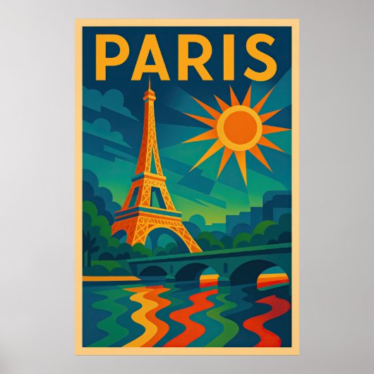 Paris Art Deco Travel Poster – Eiffel Tower 1920s  ポスター (正面)