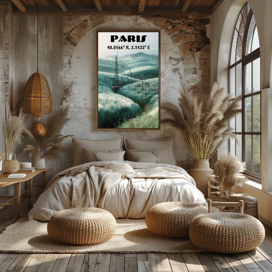 París: Arte de línea con Coordenadas. ポスター