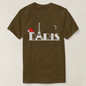 Paris at night and the Eiffel Tower with Santa hat Tシャツ (デザイン正面)