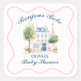Paris Baby Shower Parisian Cafe Tea Party スクエアシール