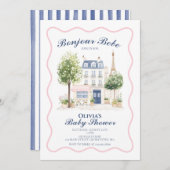 Paris Baby Shower Parisian Cafe Tea Party 招待状 (正面/裏面)