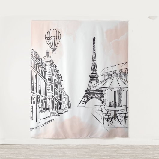 Paris backdrop pink french party banner birthday タペストリー (正面)