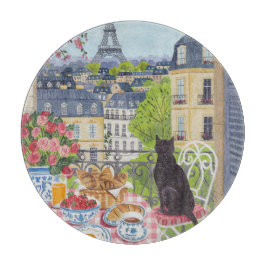 Paris Balcony Breakfast Cat Eiffel Tower カッティングボード