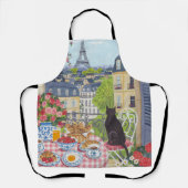 Paris Balcony Breakfast Cat Eiffel Tower Kitchen エプロン (正面)