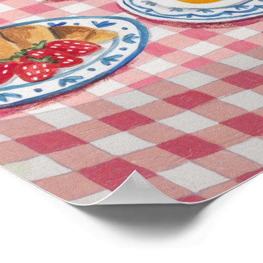 Paris Balcony Breakfast Cat Eiffel Tower View Arts ポスター (角)