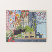 Paris Balcony Cat Breakfast Eiffel Tower ジグソーパズル (横)