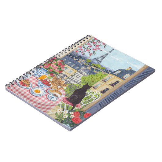 Paris Balcony Cat Breakfast Eiffel Tower Notebook ノートブック (左側)