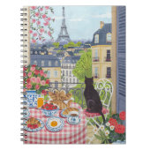 Paris Balcony Cat Breakfast Eiffel Tower Notebook ノートブック (正面)