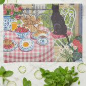 Paris Balcony Cat Breakfast Eiffel Tower Tea Towel キッチンタオル (折り畳み)