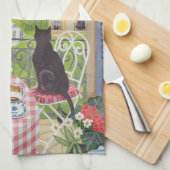 Paris Balcony Cat Breakfast Eiffel Tower Tea Towel キッチンタオル (四つ折り)