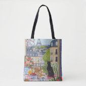 Paris Balcony Cat Breakfast Eiffel Tower Tote Bag トートバッグ (正面)